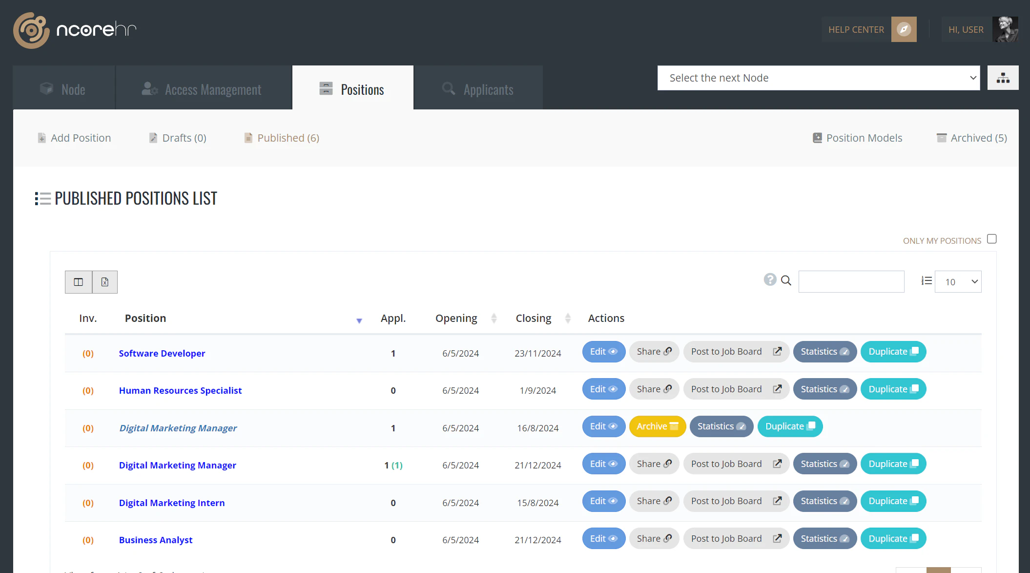 screenshot of nCore HR